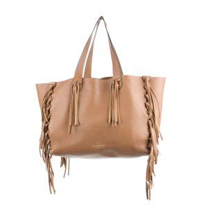 Auth VALENTINO Large Fringe Leather Tote Bag Jebwa 4J101